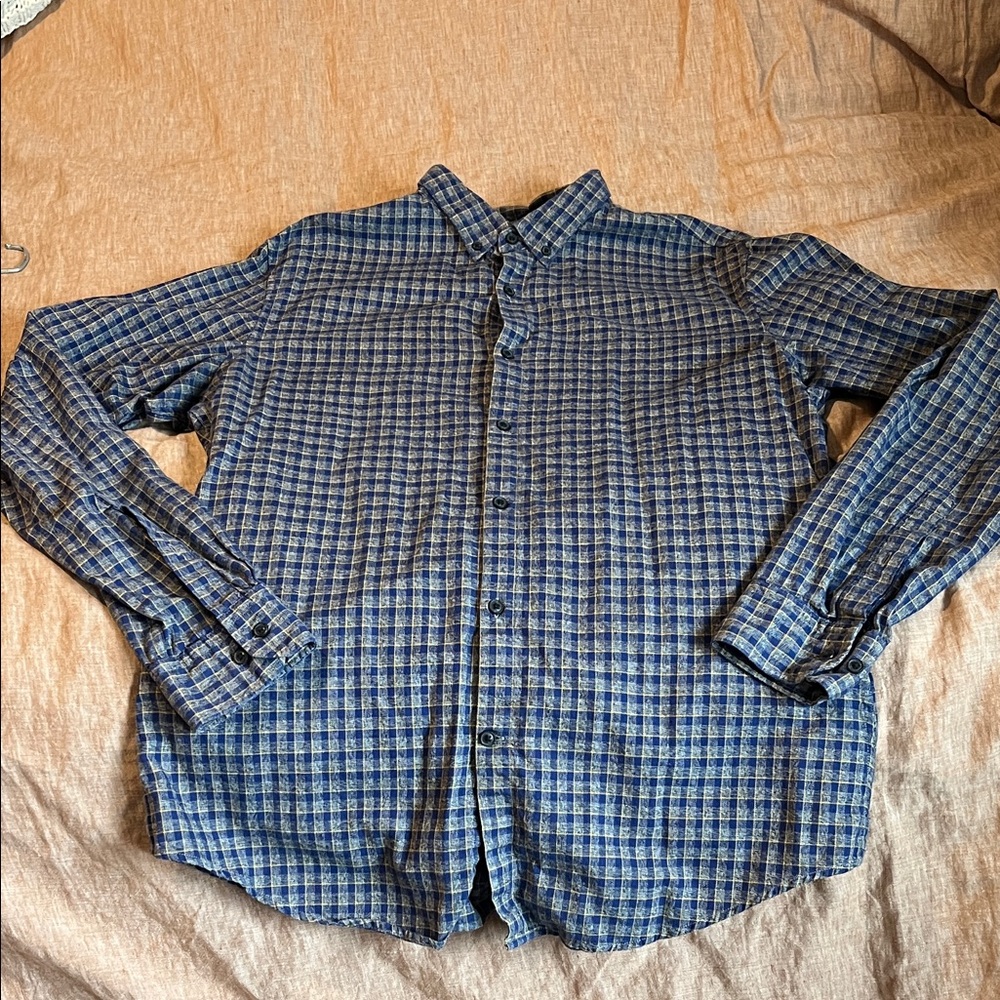 Banana Republic Navy and Gray Plaid Shirt
